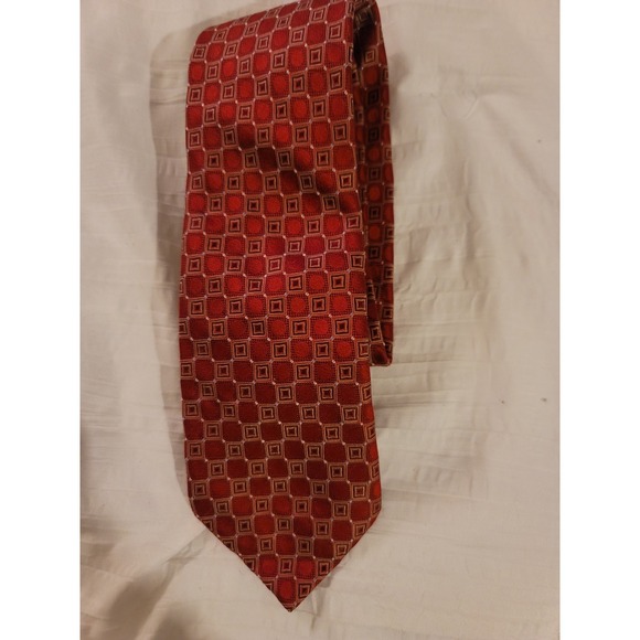 Red Geometric Silk Necktie Business Formal Dress‎ Career Interview Joseph Abboud - Picture 1 of 3